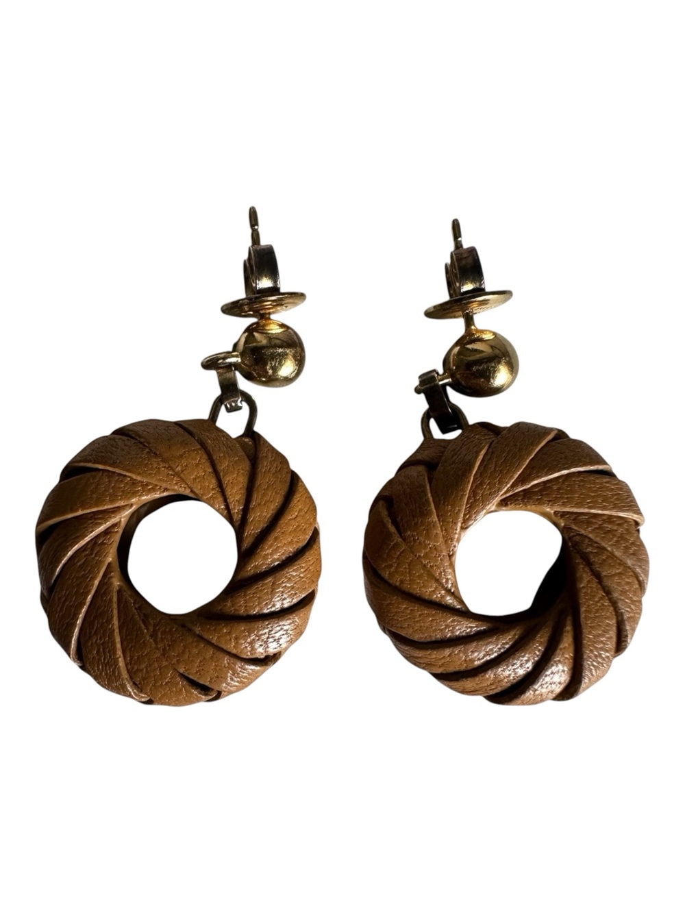 Bottega Veneta Brown Nappa Leather Twist Donut Drop Earrings Gold Hardware - Picture 5 of 7